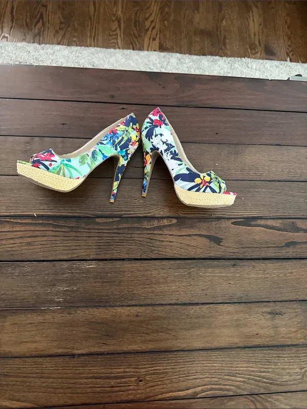 APT 9 Women’s Peep Toe Heels 7.5M Floral Print Textile Stiletto Platform Shoes - Image 8
