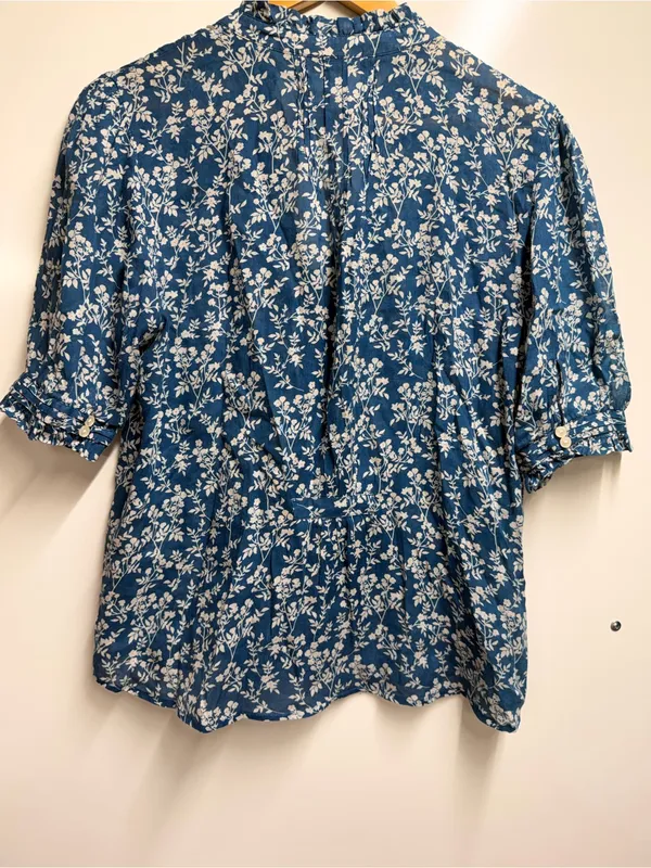 Trovata Birds of Paradise blue floral short-sleeve cotton ramie medium women’s - Image 5