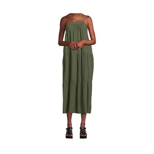 Time And Tru Womens Maxi Tiered Dress Size XS Green Sea Turtle Pockets Pullover - Image 7