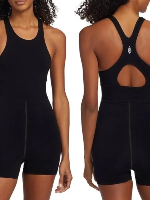 Free People Every Single Time Romper Runsie Black Keyhole M/L‎ Activewear - Image 2