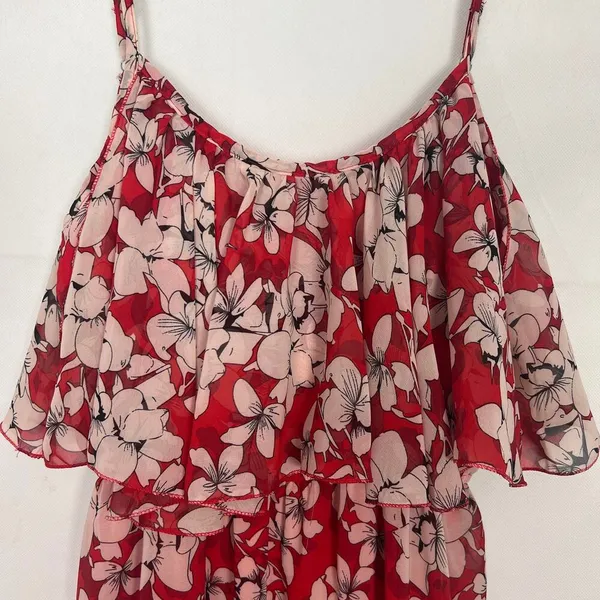 TTI Floral Off Shoulder Chiffon Red Maxi Dress Size Small - Image 6