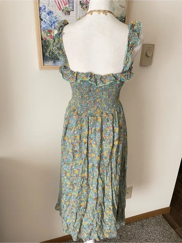 Natural Life Megan Floral Smocked Midi Dress with Ruffle Straps Size Small - Image 7