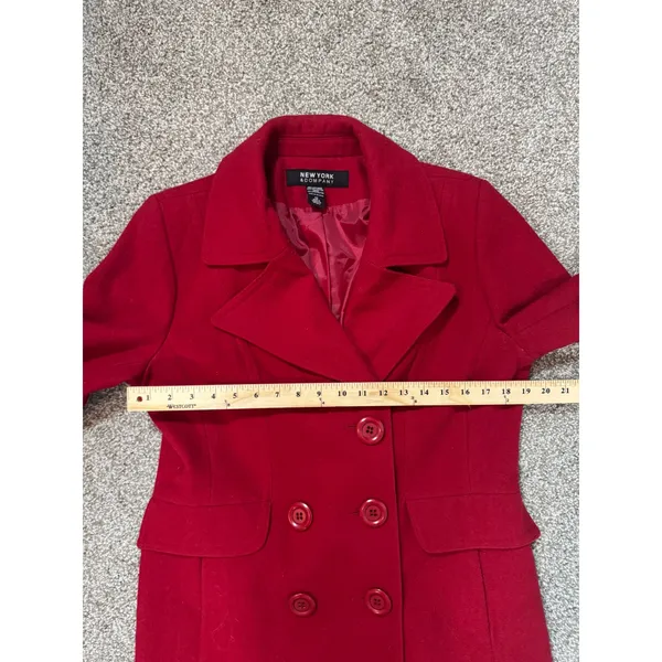 Vintage New York & Company Red Wool Blend Double Breasted Pea Coat Womens 12 - Image 4