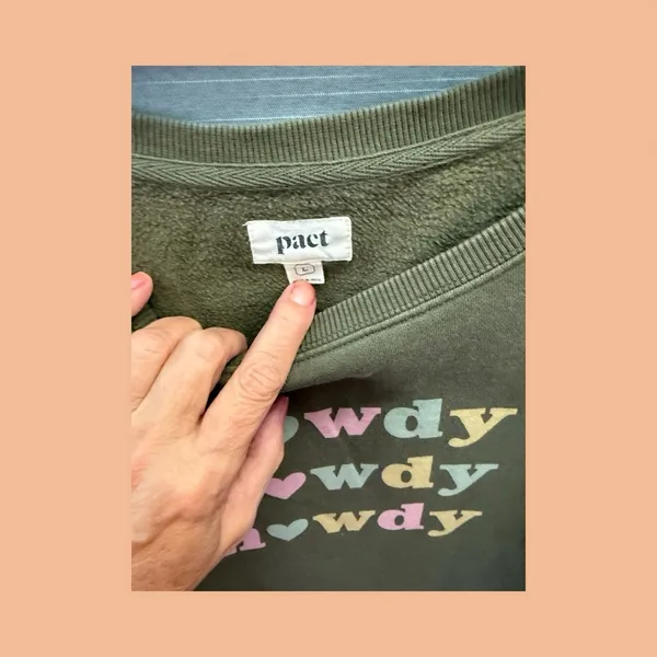Pact Olive Sweatshirt with Pastel 'Howdy' Graphic Size Lg - Image 4