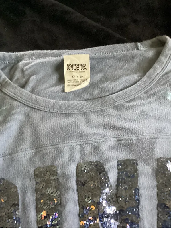 PINK Victoria's Secret Light Blue Long Sleeve Sequin Logo Top - Image 3