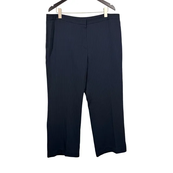 VTG Kasper Women Navy Blue Pinstripe Straight Leg Dress Pants Plus Size 18 Lined - Image 2