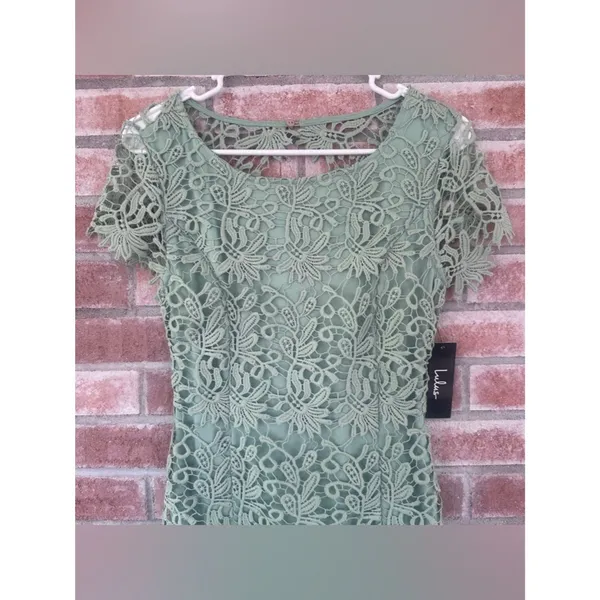 Lulu’s Hidden Talent Backless Dress NEW Women’s Large Lace Green Sheath Summer - Image 4
