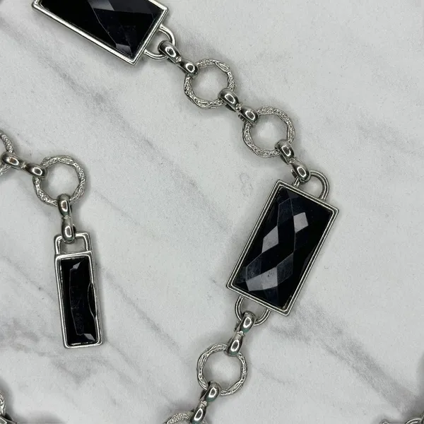Womens Black Faceted Rhinestone Silver Tone Chain Belt Large (L/XL) ✨ - Image 9
