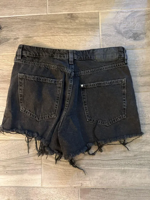 H&M Black Distressed Denim Jean Shorts - Image 2
