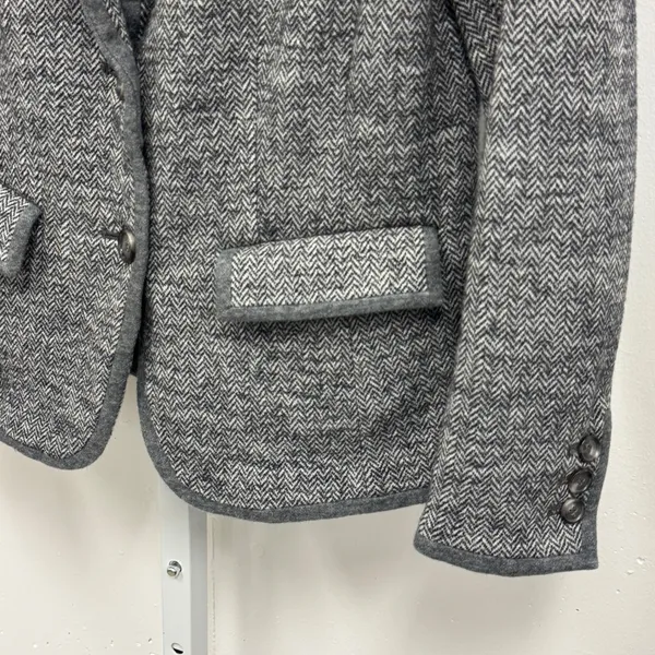 Ann Taylor Loft Gray Herringbone‎ Knit Blazer Jacket Wool Blend Small Career - Image 4