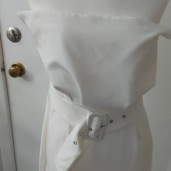 SheIn Boohoo Bandeau Woven Belted Midi Ivory Sheath Dress 6 Party Coquette Girl NEW - Image 3