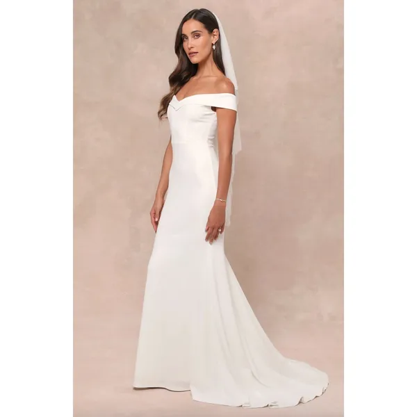 Lulus Arienne White Off-the-Shoulder Mermaid Maxi Dress Wedding Medium NWT - Image 4