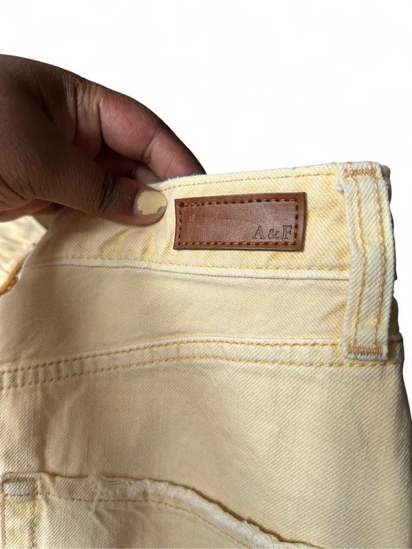 Abercrombie & Fitch Zoey Style Denim Mini Skirt A-Line Butter Yellow Raw Hem Y2K - Image 8