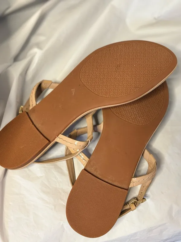 Tory Burch Tan Leather Logo Thong Sandals - Image 4