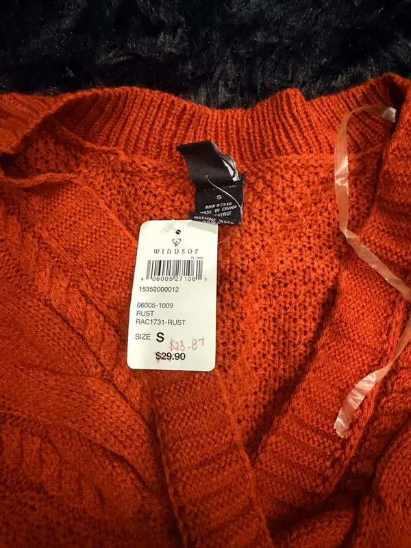 Windsor Orange Twist-Front V-Neck Cable Knit Sweater - Image 2