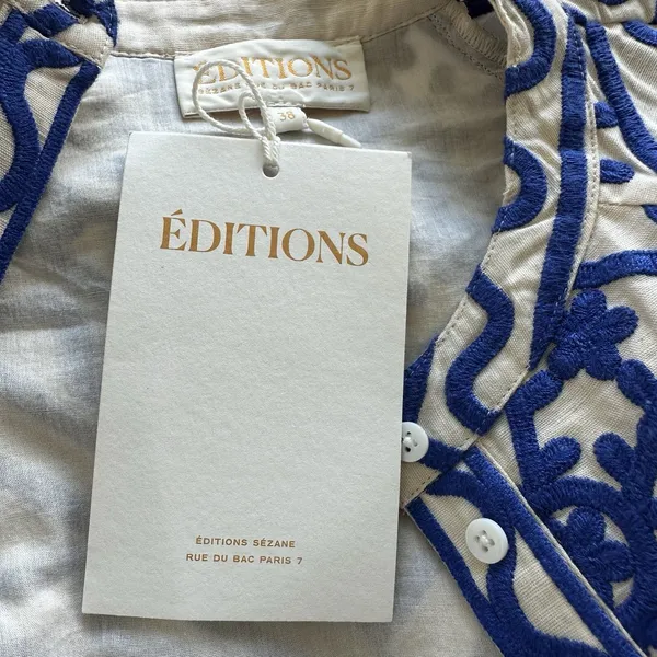 Sézane NWT Alizia Dress Sz 38 Linen Cotton Blend Texuted Embroidered - Image 5