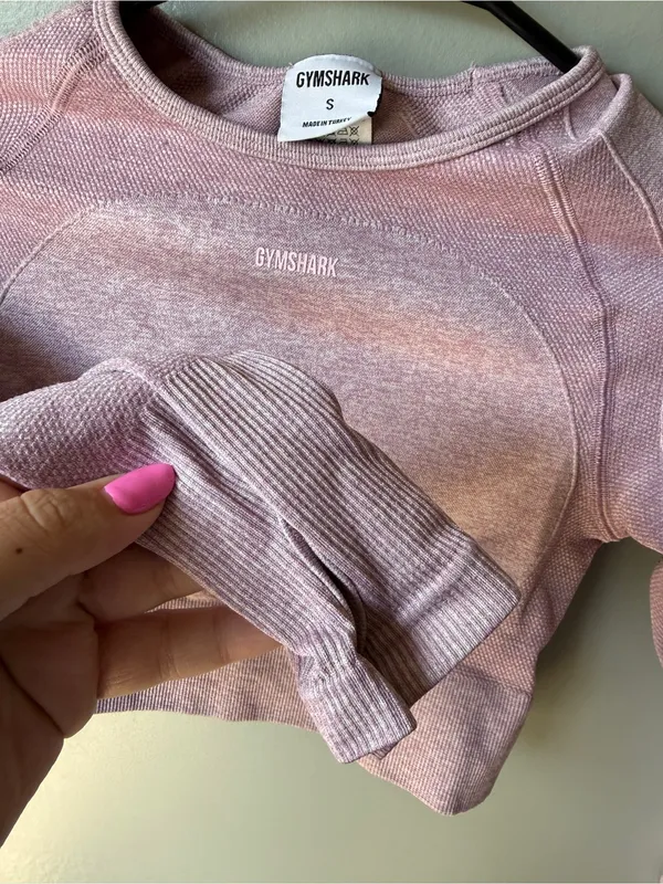 Gymshark Women’s Pink Marl Seamless Long Sleeve Crop Top Open Back Size S - Image 5