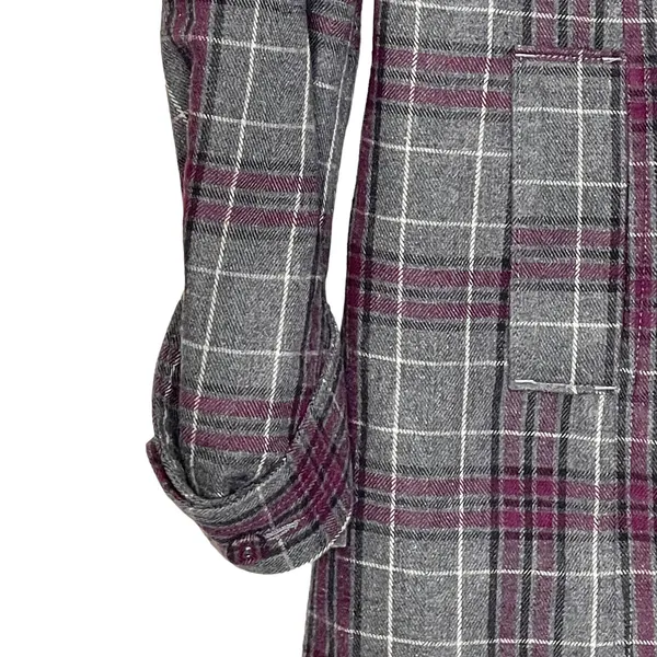 Empyre Overcoat Size Medium Gray Purple Plaid Womens Cotton Button UP &‎ Belted - Image 3