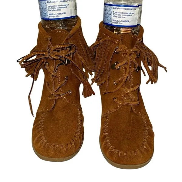 Minnetonka‎ Brown Suede Fringe Wedge Ankle Boots Size 8 - Image 3