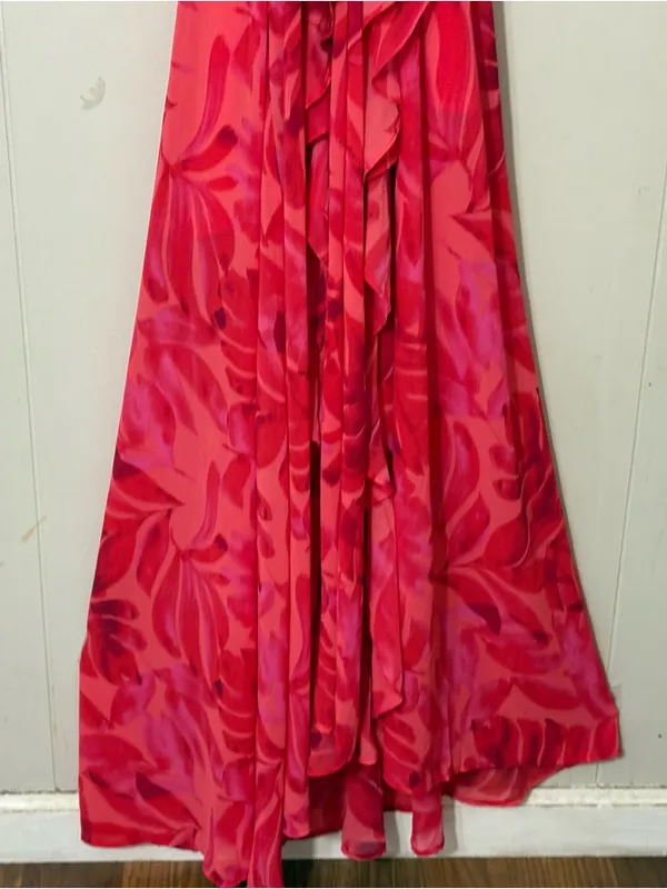 VICI Carlita Ruffle Cutout Maxi Dress Red Pink Tropical Size Medium M - Image 5