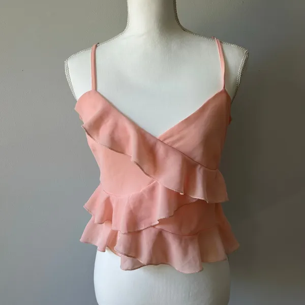 White Fox Baby Pink Ruffled Cami Tank Layered Boho Size Medium - Image 2