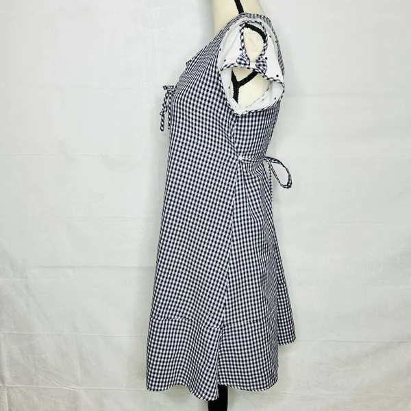 Zara Dress Size M Blue White Gingham Check Shift Short-Sleeve Tie Back - Image 6