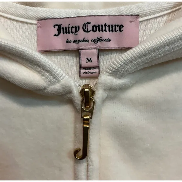 Juicy Couture‎ Y2K Cream Velour Zip Hoodie Pineapple Graphic Gold J Zip Medium - Image 4