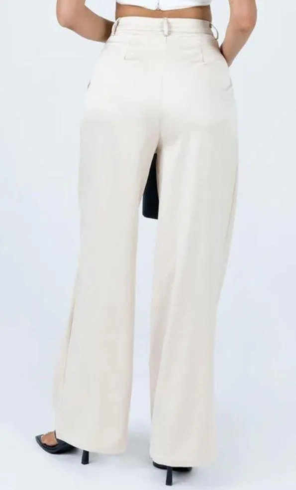 Princess Polly Amalia Pants Trousers Size 6 Tan Khaki Champagne Satin Wide Leg - Image 3