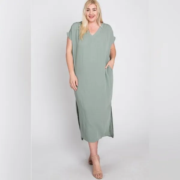Sage Green Flowy Boxy Cut Sleeveless Maxi Dress with Pockets Jade by Jane NEW - Image 3