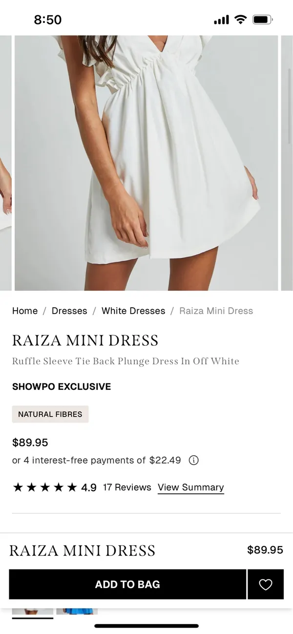 Showpo Raiza Mini Dress Ruffle Sleeve Tie Back Plunge Dress 100% Cotton In Off White! - Image 5