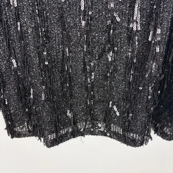 Loft Sequin Fringe Square Neck Cami Black Party Top‎ Evening Glam Size Large - Image 5