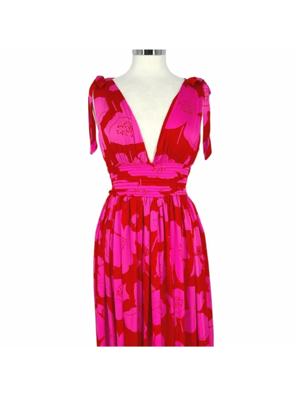 Sugarlips Caribbean Crush Descanso Pleated Maxi Dress Pink Red Size XS NWT - Image 3