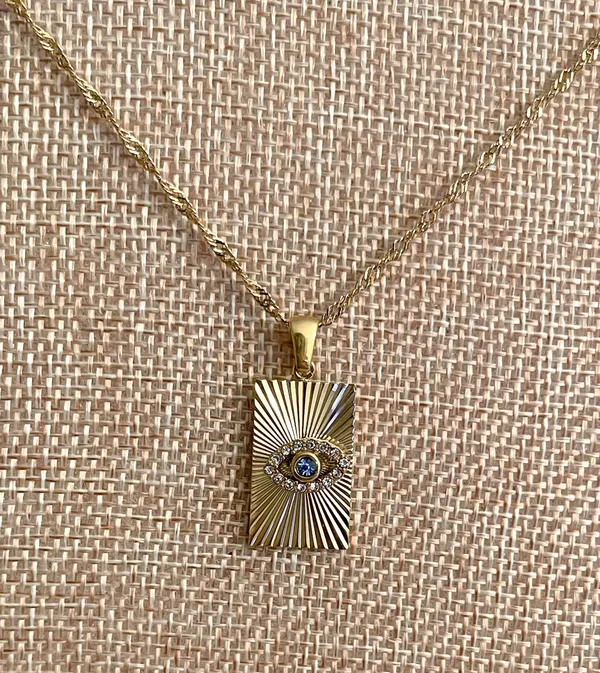 Gold Evil Eye Square Pendant Necklace - Image 2