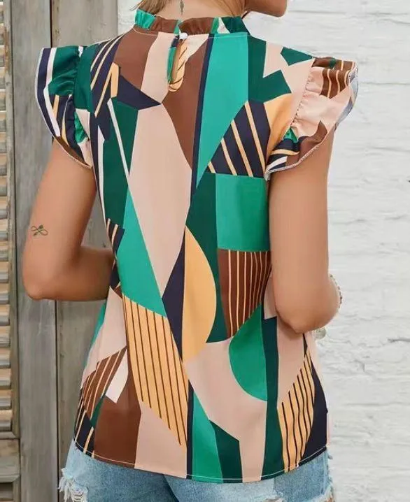 Boutique Color Block Ruffle Trim Blouse - Image 4