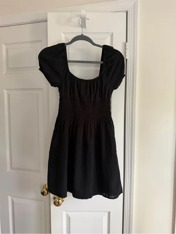 Sunday Best Aritzia Black Smocked Puff Sleeve Mini Dress XS - Image 8