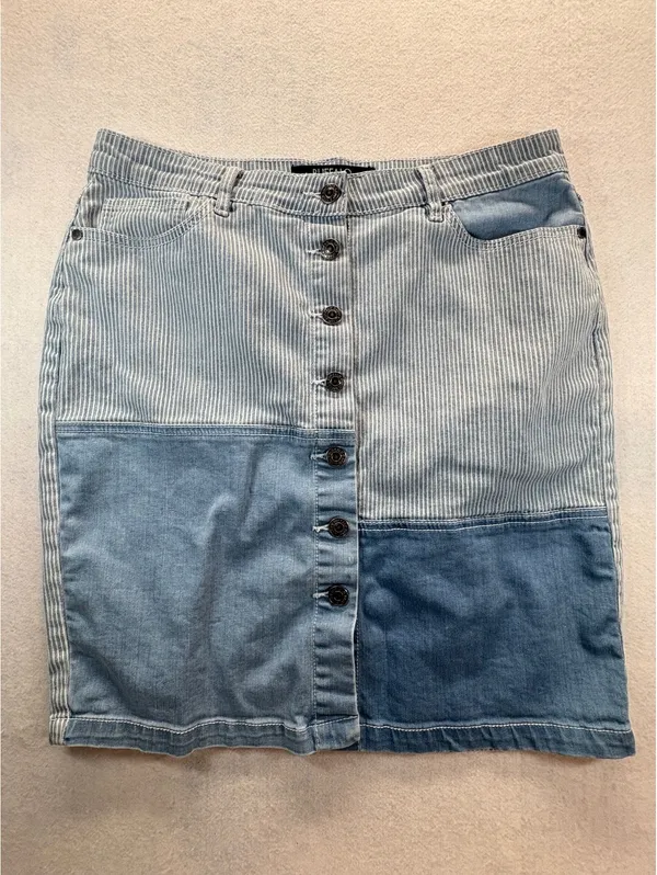 Buffalo David Bitton Catherine Stretch Denim Skirt Striped Button Front 16 Waist - Image 3