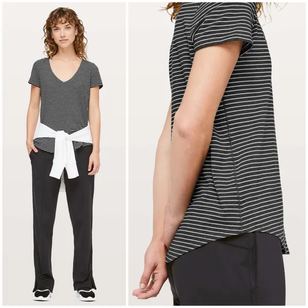 Lululemon Love Tee V Modern Stripe Heathered Black White Top - Image 7