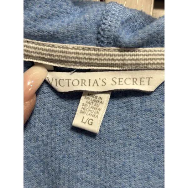 PINK Victorias Secret Blue Hoodie‎ Sweatshirt Size L Long Sleeve Logo Deep V - Image 3