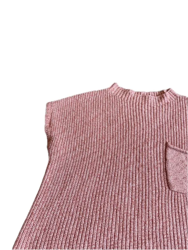 Free People Beach Pink Ribbed Knit Boxy Cropped Sweater Pocket X-Small Women's - Image 3
