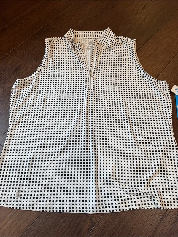 GG Blue Sleeveless Zip-Front Geo Print Top - White/Black NWT Size XL - C73-043 - Image 4