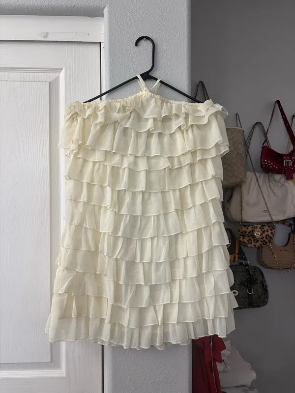 Pretty Little Thing Midi cream halter ruffle dress - Image 2