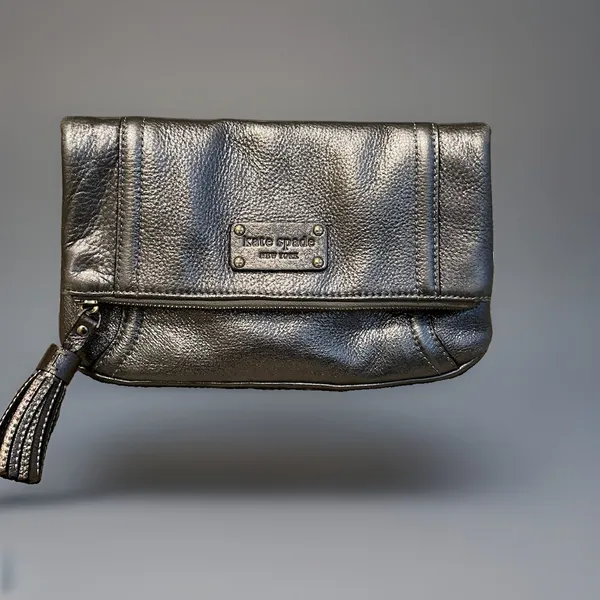 Kate Spade New York Metallic Leather Pewter Bag Shoulder Chain Strap/clutch Y2k - Image 2