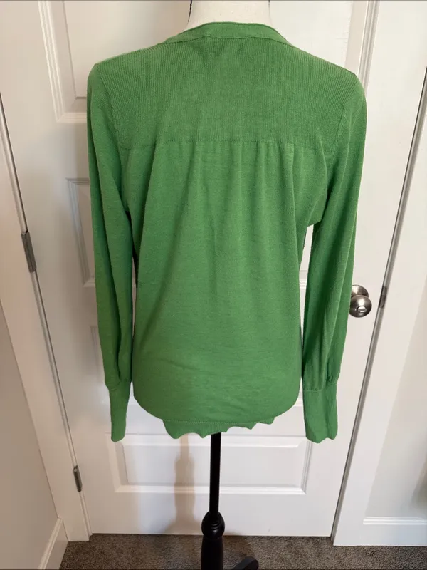 Loft| Green Scoop Neck Lightweight Long Sleeve Sweater with ribbed accents - Image 7