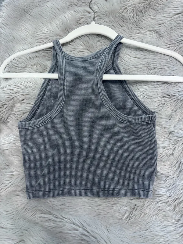 Gray Acid-Wash Waffle-Knit Cropped Tank - Image 2