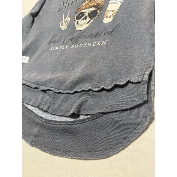 Simply Southern Sweatshirt Womens Dead Inside Caffeinated Coffee Skull Med D24 - Image 4