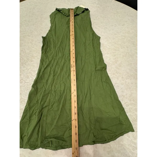 Monteau‎ dress button-front Shirt ruffle Peter Pan collar Linen Green Size Small - Image 14