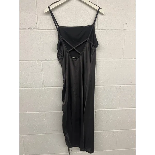 New Free People Intimately Sz L Gray Adiustable Ruched Satin Slip Midi Dress - Image 5