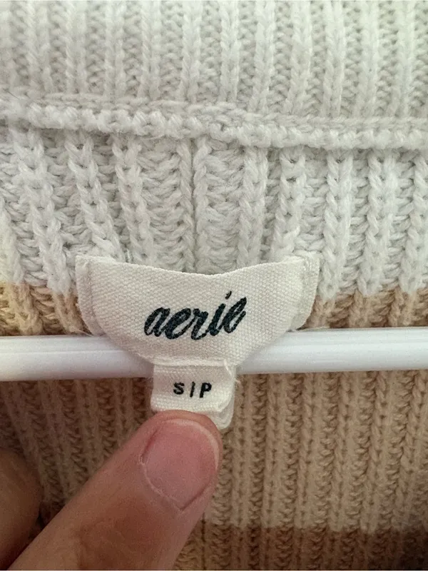 Aerie Beyond Neutral Stripe Knit Oversized Slouchy 1/4 Zip Pullover Sweater S - Image 5