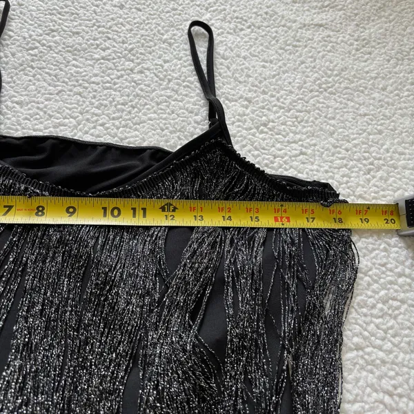 Black Metallic Shimmer Fringe Cami Tank Top XXL Festival coachella rave Goth Y2K - Image 3