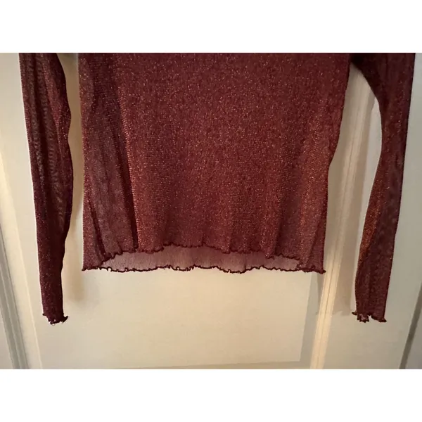 Shein Burgundy Sheer Ruffle Edge Long Sleeve Sparkly Layer - Image 4
